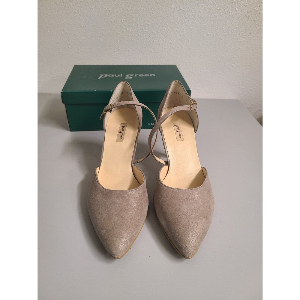 Paul Green Shoes US 9.5 UK 7 Valetta Gray Pointed Toe Stiletto Heels Ankle Strap - Picture 8 of 8